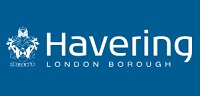 Havering logo white on blue 200px wide