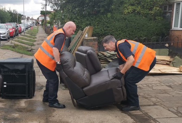 clean up after floods in borough